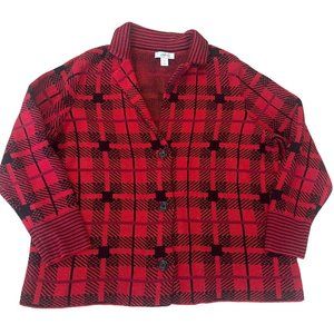 CJ BanksShacket Jacket Red Black Plaid Button Up Heavy Knit Sweater Feel